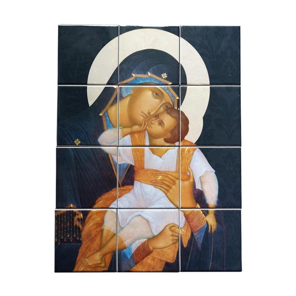 Mother of God Ceramic Tile Mural: Panagia Christian Art, 12-Tile Wall Decor