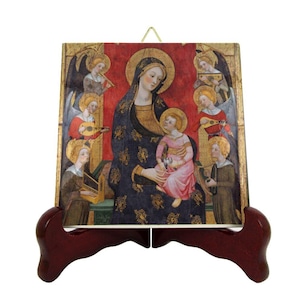 Madonna and Child Ceramic Tile: Catholic Art Icon, Handmade in Italy