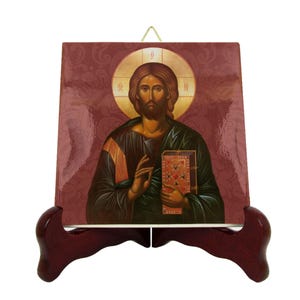 Christ Pantocrator Icon on Ceramic Tile: Religious Gift