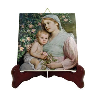 Catholic home decor ceramic tile, exquisite icon of Madonna and Child perfect for prayer corner or special gifting
