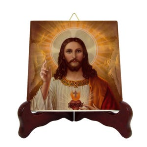 Religious gifts - Religious icon on ceramic tile - Sacred Heart of Jesus - Holy art - catholic art - devotional gifts - religious decor