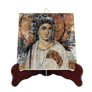 Religious art - The White Angel from Serbia - religious icon on ceramic tile - The Angel of the Lord - Serbian - Orthodox - Christian gifts