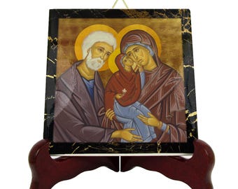 Saint Joachim and Saint Anne Icon: Handmade Christian Ceramic Tile Art