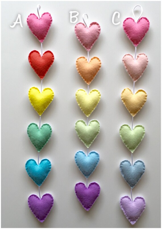 Items similar to Rainbow Hearts Vertical Felt Garland on Etsy