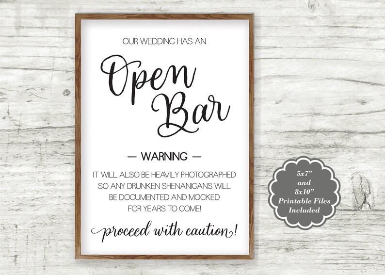 INSTANT DOWNLOAD Printable Open Bar Sign Heavily | Etsy