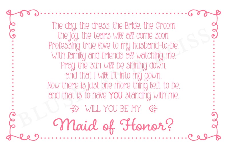 INSTANT DOWNLOAD Printable Will You Be My Maid of Honor Poem Etsy INSTANT DOWNLOAD Printable Will You Be My Maid of Honor Poem Etsy