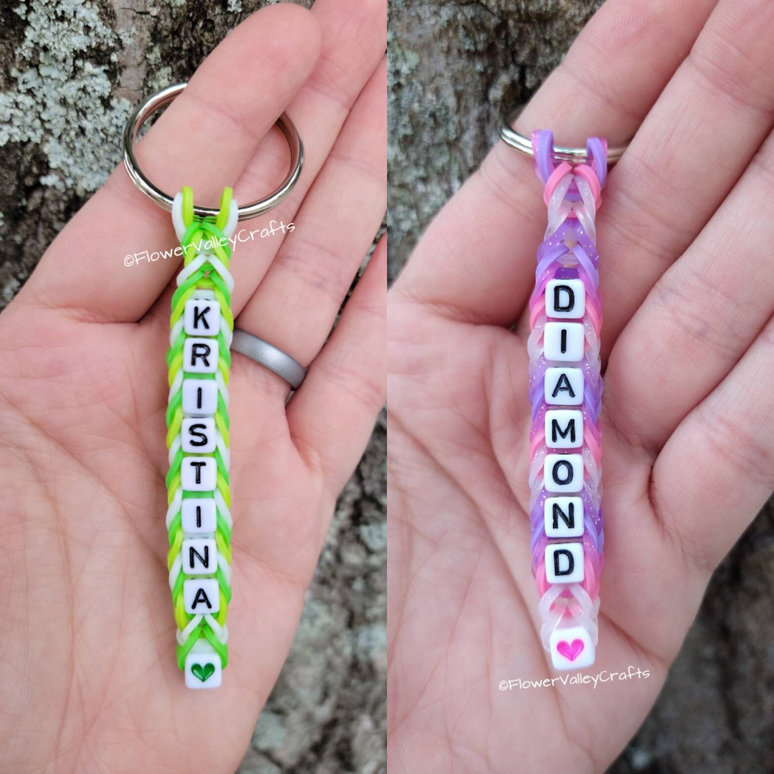 Personalized Rubber Band Key Chain Rainbow Loom Name Word Etsy UK