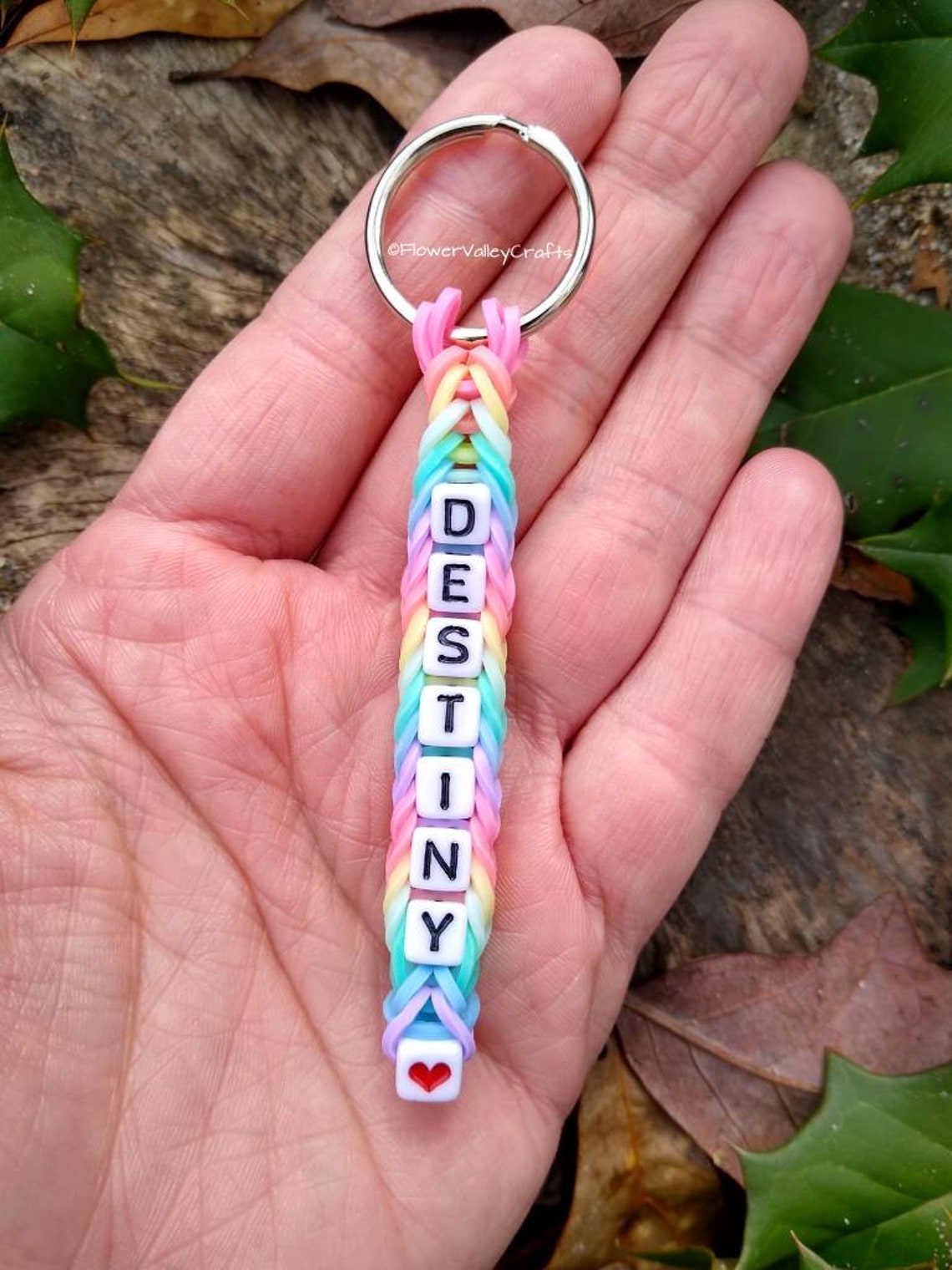 Personalized Rubber Band Key Chain Rainbow Loom Name Word Etsy