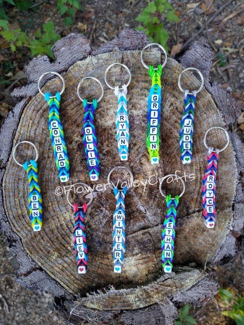 Personalized Rubber Band Key Chain Rainbow Loom Name Word Etsy