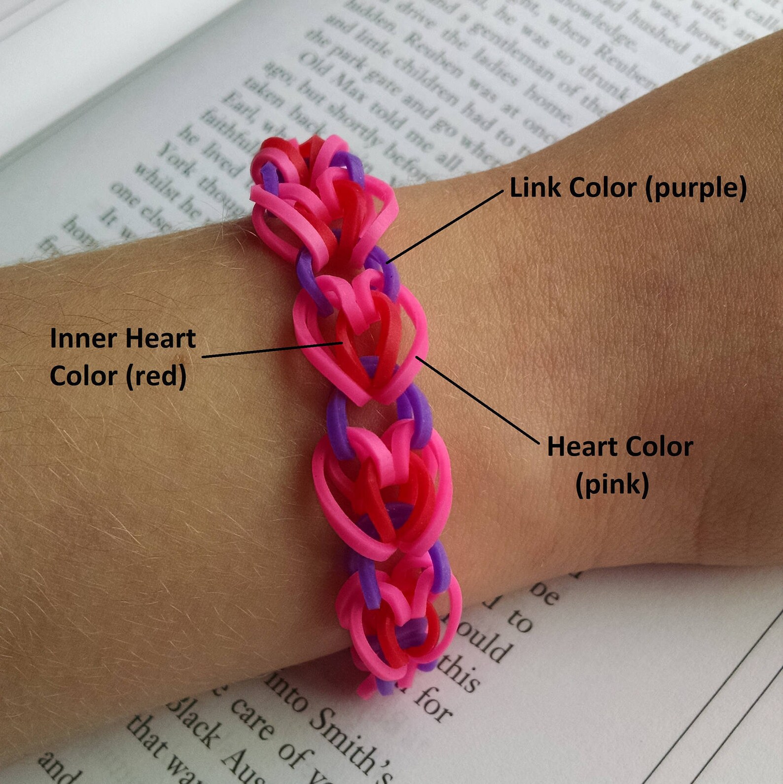 Heart Link Bracelet Rainbow Loom Rubber Band Bracelet Simple Etsy