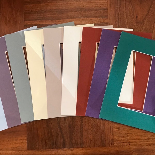 Professionally cut mattes to fit 8" x 10" frames.  Opening 4.5" x 6.5" for 5" x 7" pictures.  A rainbow of assorted colors to choose from.