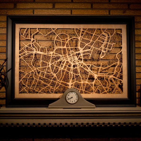 Wooden City Street Maps, Perfect Gift for Office, Home, or even AirBnb. Tech Geeks, Travel Lovers, History Buffs all Love this style of Art!