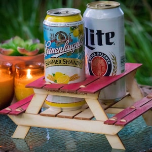 Beer Holder or Condiment Rack, A Mini Picnic Table 3D Kit. Useful Centerpiece And Hysterical Coaster For Your Summer Drink image 1