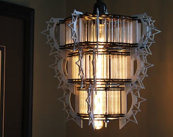 Art Deco Style 3D puzzle - Hanging Lamp Kit. Test tubes and lasercut wooden pieces build this model