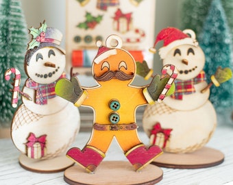 DIY Christmas Ornament Kits, Gingerbread Man & Snowman - Color and build your own design with fun pieces!