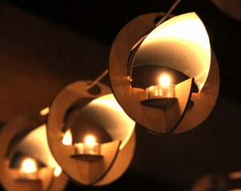 Skyboats: Hanging Lantern String Lights.  Tealight Candle Lit kits with tin roof reflectors. Outdoor Party Lights!