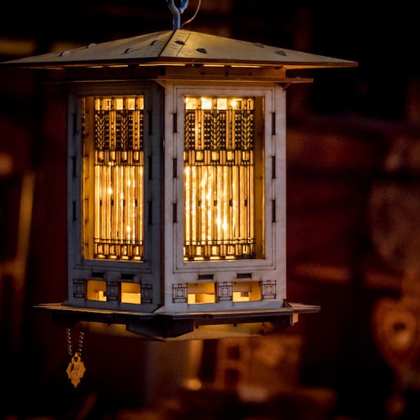 Craftsman Prairie Style Bird feeder & Wright Lantern. Wooden 3D puzzle kits. DIY model you build! Mason Jar w/ Seed Not Included.