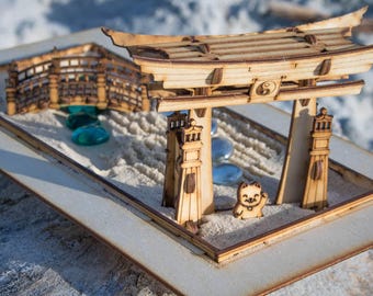 Miniature Zen Garden Kit: Japanese Meditation Playset with Rake & Shinto Gate