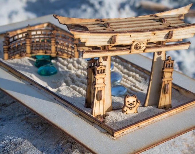 Miniature Zen Garden Kit: Japanese Meditation Playset with Rake & Shinto Gate