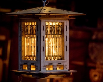 Craftsman Prairie Style Bird feeder & Wright Lantern. Wooden 3D puzzle kits. DIY model you build! Mason Jar w/ Seed Not Included.