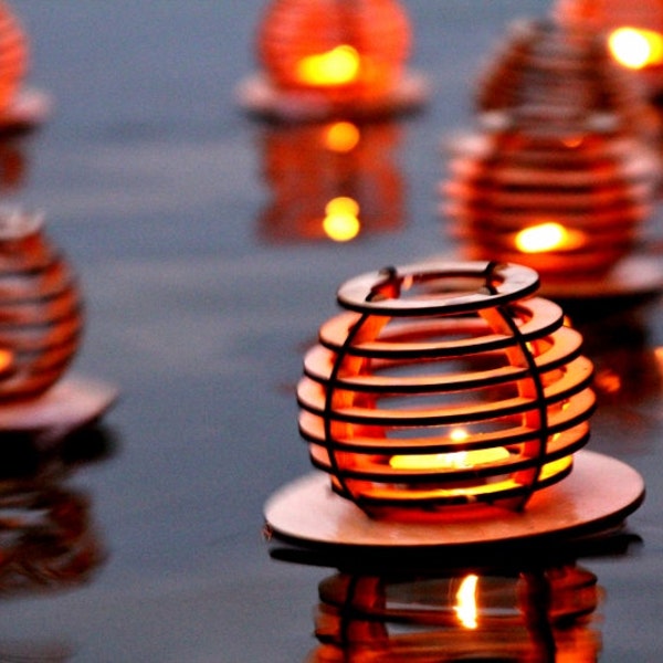 3pk Waterlilies, Wooden Floating Tea light Lanterns. Dancing lights across the water! DIY kit.