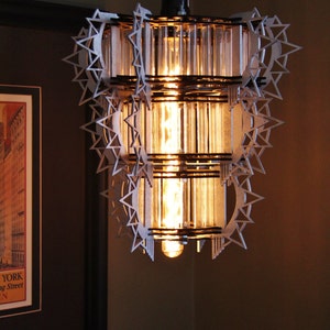 Art Deco Style 3D puzzle Hanging Lamp Kit. Test tubes and lasercut wooden pieces build this model image 4
