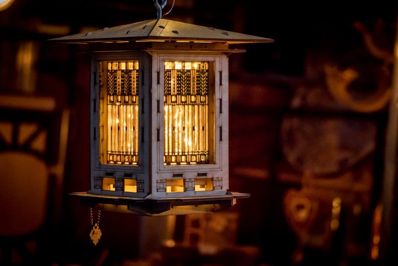 Craftsman Prairie Style Bird feeder & Wright Lantern. Wooden 3D puzzle kits. DIY model you build Mason Jar w/ Seed Not Included. image 1