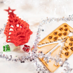 Christmas Tree Kit. Miniature Wooden desktop tree made from a single punch card. 3D puzzle for the home or office. Decoration contest, too image 6