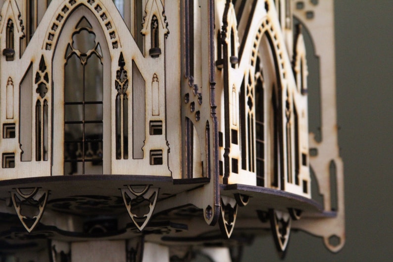 The Cathedral, Gothic Style Architecture, 3D Puzzle Wood Sculpture Lamp. Perfect Gift for Dad or Boyfriend image 8