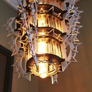Art Deco Style 3D puzzle Hanging Lamp Kit. Test tubes and lasercut wooden pieces build this model image 2