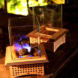 Tabletop Glass Fireplace, Unique Gift 2 sizes: Warm up your patio & heart with this lantern, add some light, and even roast S'mores, too immagine 9