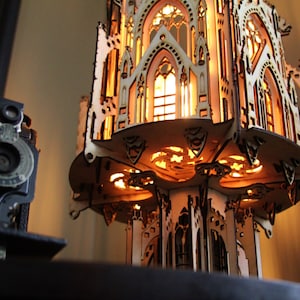 The Cathedral, Gothic Style Architecture, 3D Puzzle Wood Sculpture Lamp. Perfect Gift for Dad or Boyfriend image 5