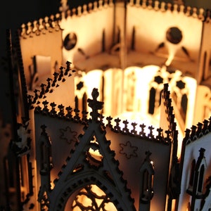 The Cathedral, Gothic Style Architecture, 3D Puzzle Wood Sculpture Lamp. Perfect Gift for Dad or Boyfriend image 6