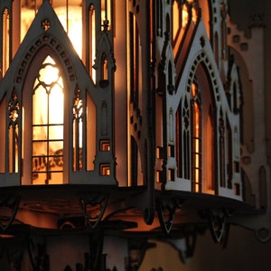 The Cathedral, Gothic Style Architecture, 3D Puzzle Wood Sculpture Lamp. Perfect Gift for Dad or Boyfriend image 3