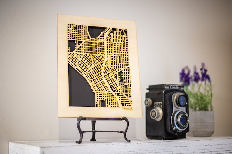 Your Custom Street Map Wooden Cutout of your favorite Town & Neighborhood. Map centered over your exact address, building, or intersection image 5