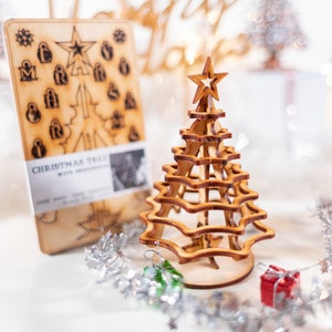 Christmas Tree Kit. Miniature Wooden desktop tree made from a single punch card. 3D puzzle for the home or office. Decoration contest, too image 4