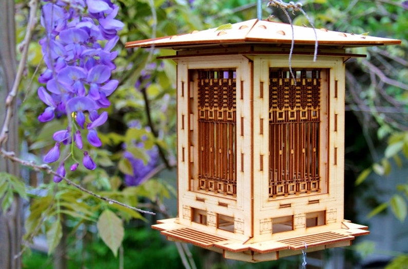 Craftsman Prairie Style Bird feeder & Wright Lantern. Wooden 3D puzzle kits. DIY model you build Mason Jar w/ Seed Not Included. image 3