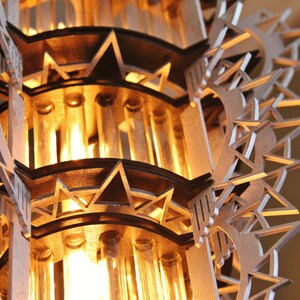 Art Deco Style 3D puzzle Hanging Lamp Kit. Test tubes and lasercut wooden pieces build this model image 3