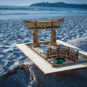 Zen Garden Japanese Meditation Kit. Playset of 6 pieces, plus the sandbox option. Shinto Gate, Rake, Bridge, Lantern, and Lucky Kitty too image 3