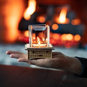 Tabletop Glass Fireplace, Unique Gift 2 sizes: Warm up your patio & heart with this lantern, add some light, and even roast S'mores, too image 7