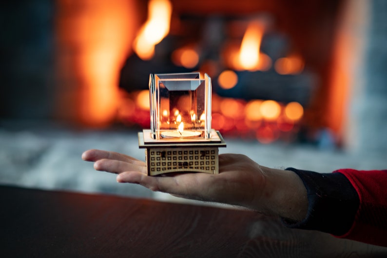 Tabletop Glass Fireplace, Unique Gift 2 sizes: Warm up your patio & heart with this lantern, add some light, and even roast S'mores, too image 7