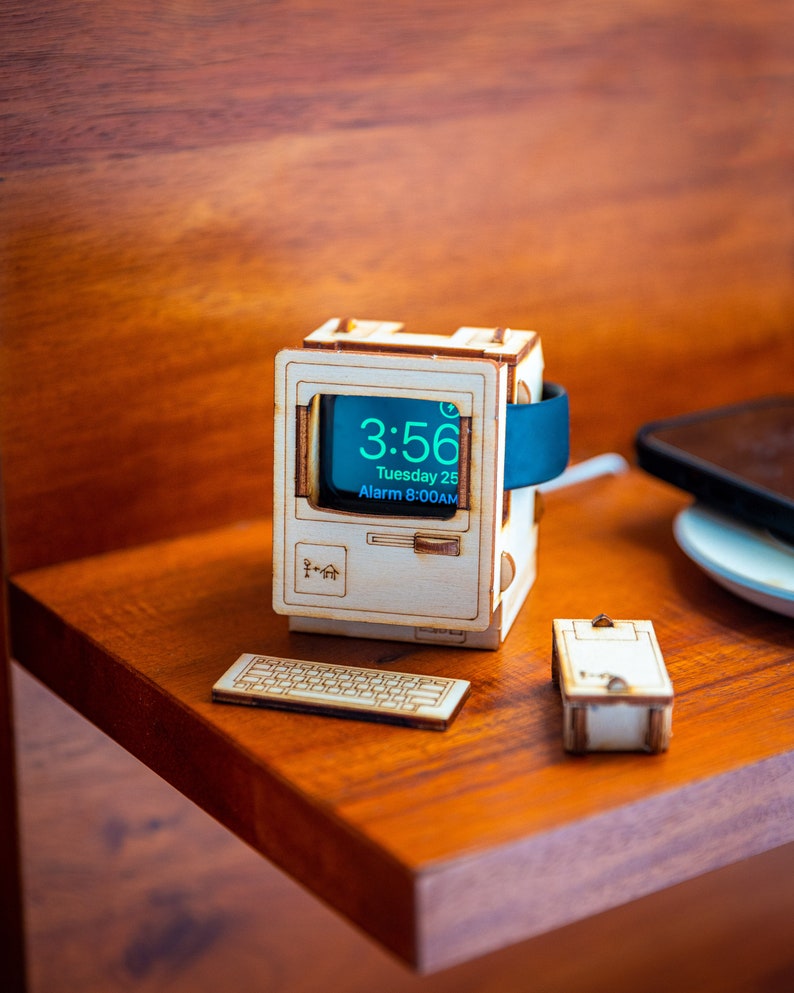 Vintage Computer Apple Watch Charger Stand. Add a Touch of Rad Retro Tech to Your Nightstand or Office Desk image 3