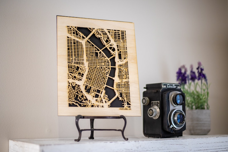 Your Custom Street Map Wooden Cutout of your favorite Town & Neighborhood. Map centered over your exact address, building, or intersection image 2