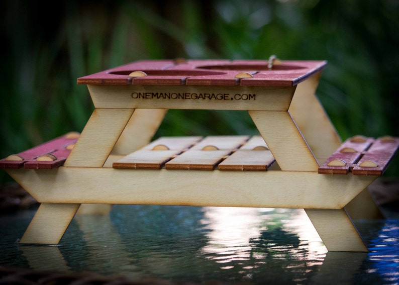 Beer Holder or Condiment Rack, A Mini Picnic Table 3D Kit. Useful Centerpiece And Hysterical Coaster For Your Summer Drink image 4