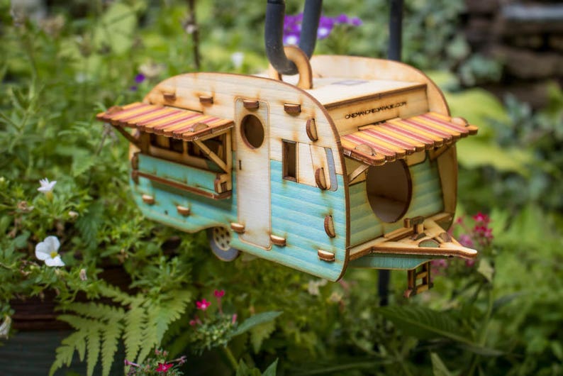 Vintage Camper Bird House or Scale model. 2 sizes you can build and use Bring back the love of travel and camping with a miniature trailer Vintage Blue