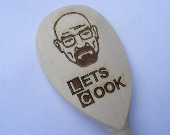 Breaking Bad Engraved Wooden Spoon Novelty Walter Heisenberg Walt Fan Lets Cook Kitchen Cooking Baking Gift