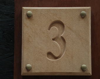 SANDSTONE HOUSE Door NUMBER 6" x 6" Oval or Square or Rectangle Any Address Number Deeply Engraved Stone Sign Plaque Free Fixings Supplied