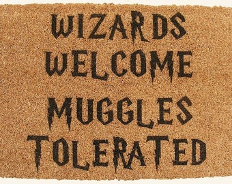 Harry Potter Inspired WIZARDS WELCOME Muggles Tolerated Welcome Coir Front Back Door Entrance Mat Fan Gift Idea House Warming Present Rug Uk