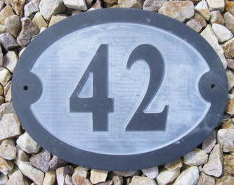 Grey Natural SLATE HOUSE Door NUMBER 6"x6" Oval, Square, Rect Any Address Number Deeply Engraved Embossed Sign Plaque Free Fixings Supplied