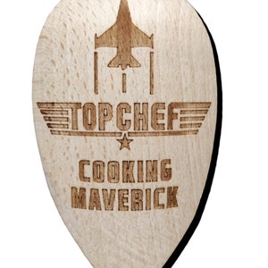 Top Gun Maverick Inspired Top Chef Cooking Maverick Wooden Baking Cooking Spoon Beech Wood Fan Gift Present UK